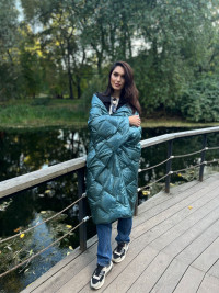 Дорожный плед-пончо пуховый GERMAN GRASS Travel Cape Plaid Grass Aqua 130х170