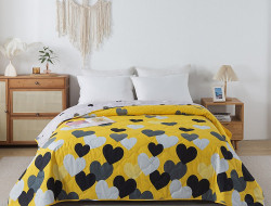 Покрывало стеганое из полисатина TANGO SIESTA Сердца на желтом 220х240