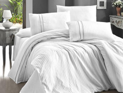 Постельное белье из сатина де люкс KARVEN N045 STRIPE STYLE WHITE 50х70 (2шт), 70х70 (2шт) семейное