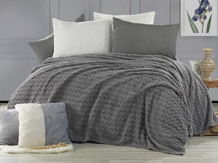 Плед из полиэстера KARVEN SUPER SOFT P944 BENZIA темно-серый 200х220