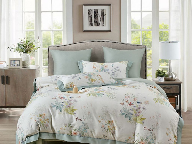 Постельное белье фланелевое из тенсела ASABELLA Бабочки в цветах 50х70 (2шт), 70х70 (2шт) семейное