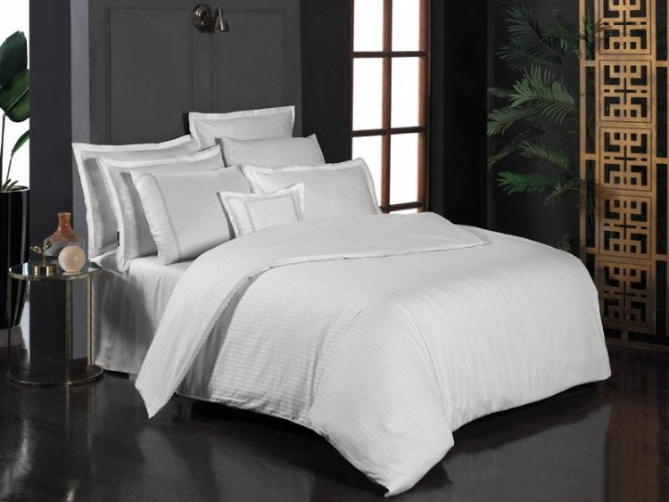 Постельное белье из страйп-сатина де люкс SAREV SPORT CHIC 260TC N304 JACQUARD STRIPE V1-BEYAZ 50х70 (4шт) евро