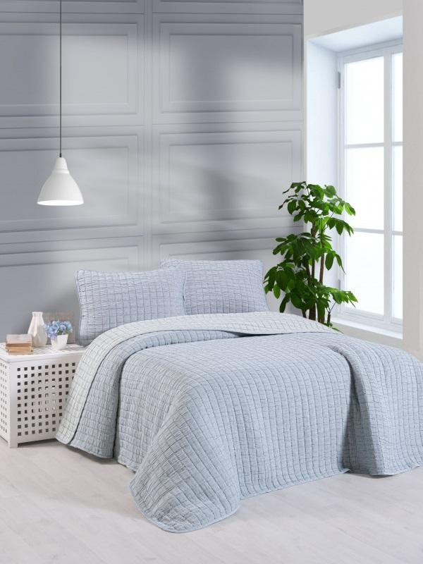 Покрывало тонкое из хлопка и микрофибры KARVEN Y836 MUSLIN KARE V2 темно-синее 160х240 с наволочкой 50х70