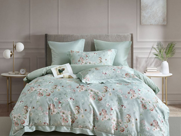 Постельное белье фланелевое из тенсела ASABELLA Брусничные анемоны 50х70 (2шт), 70х70 (2шт) семейное