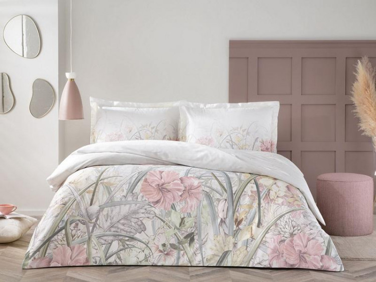 Постельное белье сатиновое TAC HAPPY DAY JESSICA светло-зеленое евро