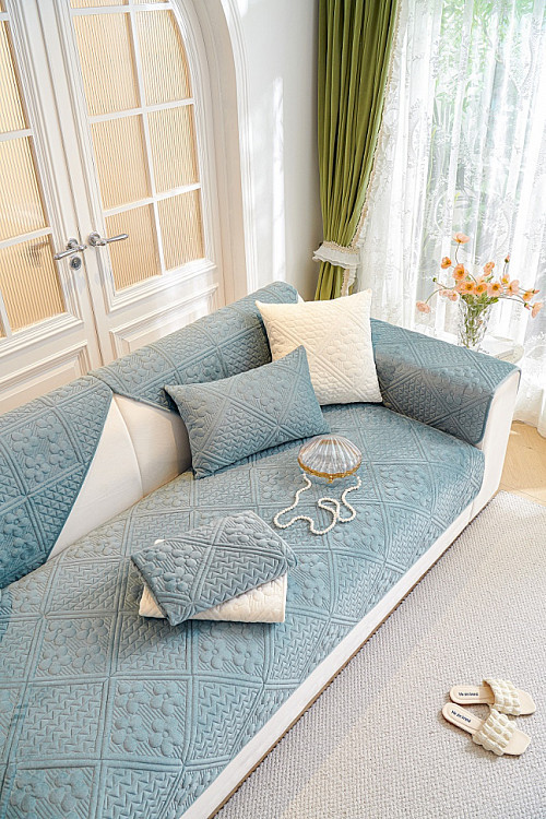 Набор накидок на диван из велюра TANGO SOFA серо-голубой 90х160 (1шт), 90х210 (1шт)