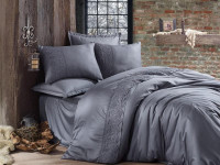 Постельное белье из сатина с кружевом KARVEN N267 GIZA V4 ANTRASIT 50х70 (2шт), 70х70 (2шт) евро