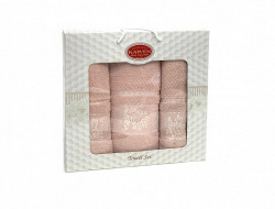 Набор полотенец махровых хлопковых KARVEN HS1667 SUMBUL V8 светлая пудра 50х90 (2шт), 70х140 (1шт)