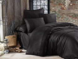 Постельное белье из сатина с кружевом KARVEN N267 GIZA V2 BLACK 50х70 (2шт), 70х70 (2шт) евро