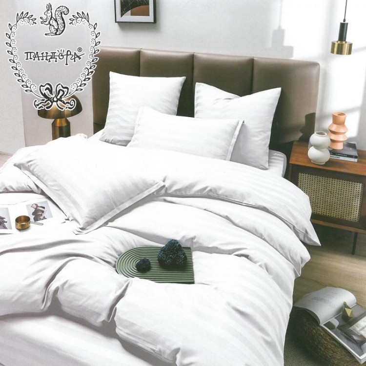 Постельное белье из страйп-сатина ПАНДОРА белое евро