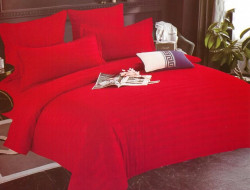 Постельное белье на резинке из страйп-сатина ПАНДОРА темно-красное евро