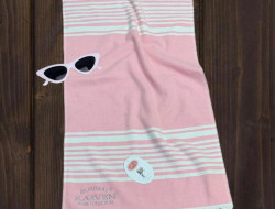 Полотенце махровое хлопковое с бахромой KARVEN H3278 ПЕШТЕМАЛЬ V2 розовое 100х200