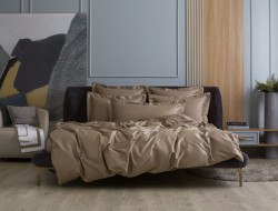 Постельное белье из египетского хлопка с простыней на резинке 160х200 GERMAN GRASS Caramel Beige Allure Grass семейное