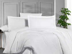 Постельное белье из страйп сатина KARVEN N162-SS-004 BEYAZ белое 50х70 (1шт), 70х70 (1шт) 1,5-спальное