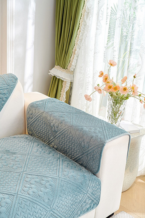 Накидка на подлокотники из велюра TANGO SOFA серо-голубая 70x90 (1шт)