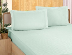 Простыня на резинке из страйп-сатина KARVEN P935 ментол 100х200х33 с наволочкой 50х70