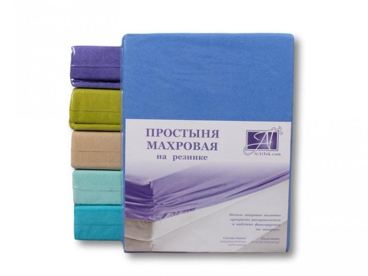 Простыня на резинке хлопковая махровая АЛЬВИТЕК лазурь 90х200