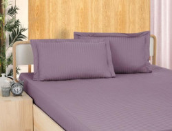 Простыня на резинке из страйп-сатина KARVEN P935 сиреневая 100х200х33 с наволочкой 50х70