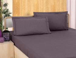 Простыня на резинке из страйп-сатина KARVEN P935 темно-лиловая 100х200х33 с наволочкой 50х70