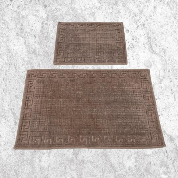Набор ковриков для ванной хлопковый KARVEN KV419 GREK темно-бежевый 50х60 (1шт), 60х100 (1шт)